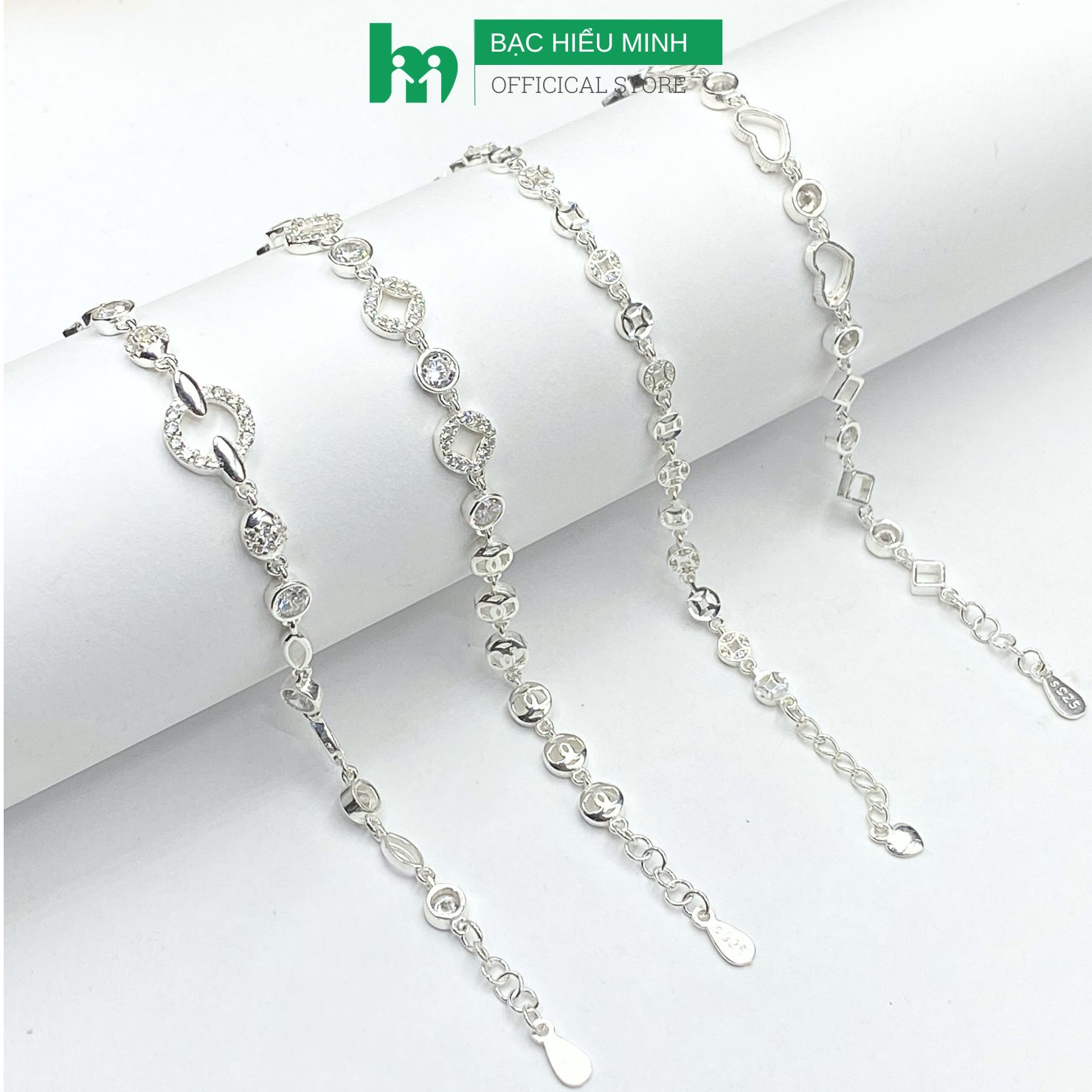 Vòng Tay Lắc Tay Nữ Bạc Ta Đính Đá Nhân Tạo BẠC HIỂU MINH LTU613