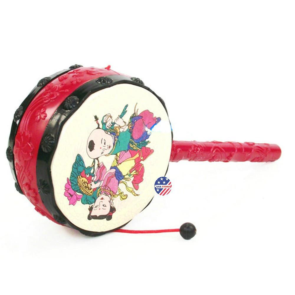 Trống Lắc Tay Dài 19cm Hoạ Tiết Truyền Thống