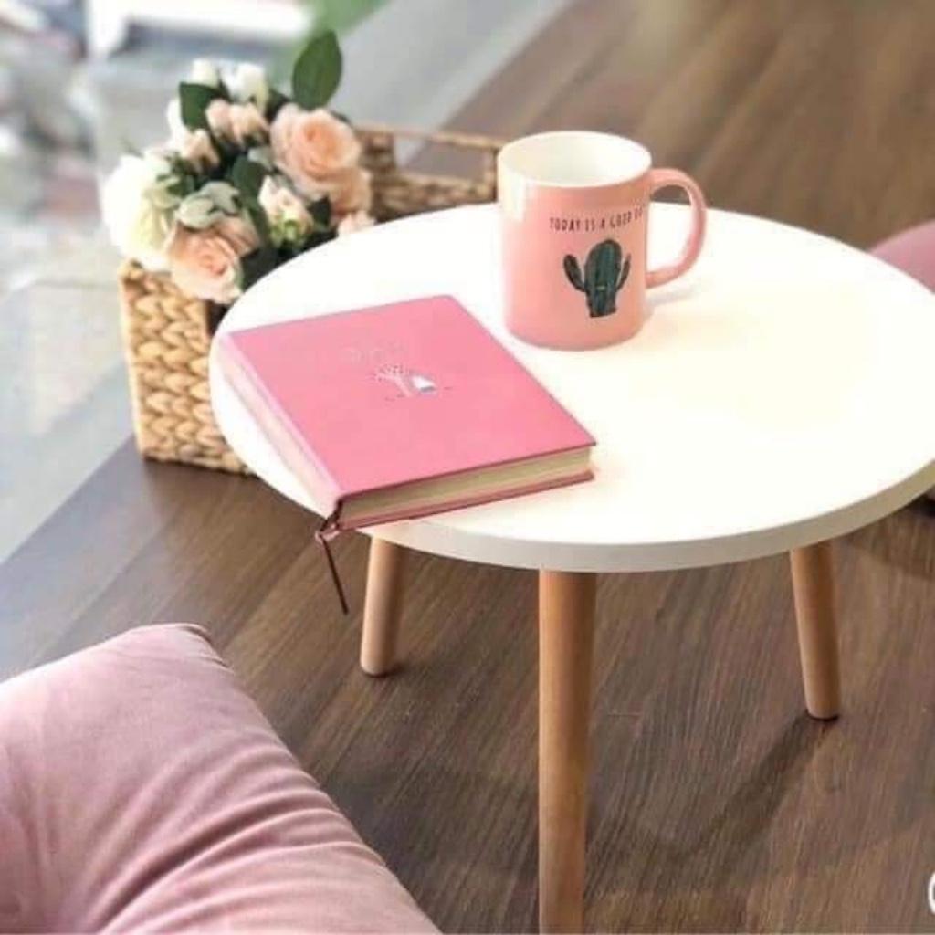 Bàn trà tròn sofa, cafe ngồi bệt chân gỗ sồi tự nhiên tiện ích đường kinh 60