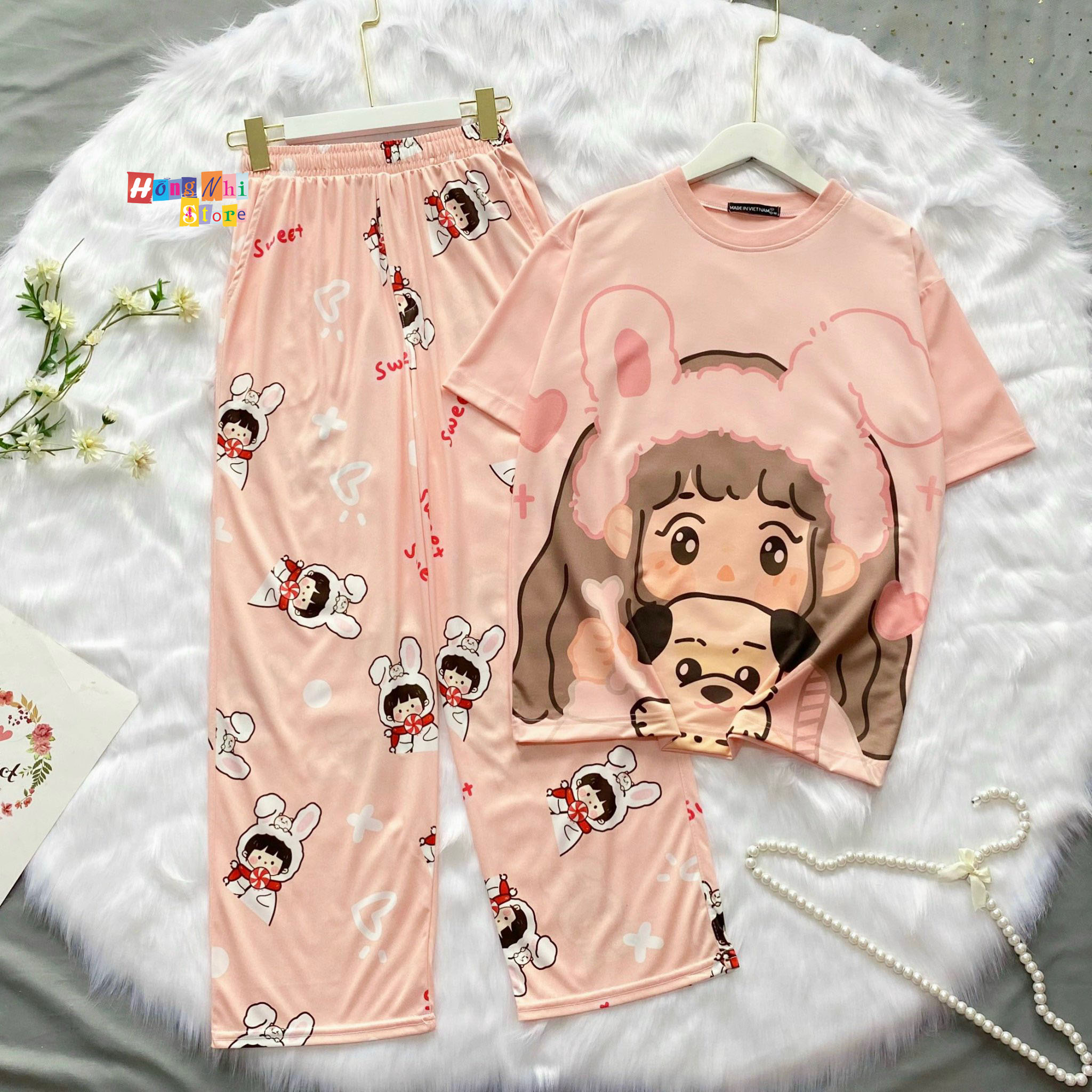 Quần Hoạt Hình Dài Cô Bé Thỏ Trắng Ống Rộng Cartoon Pant V2 Oversize Ulzzang Unisex - MM