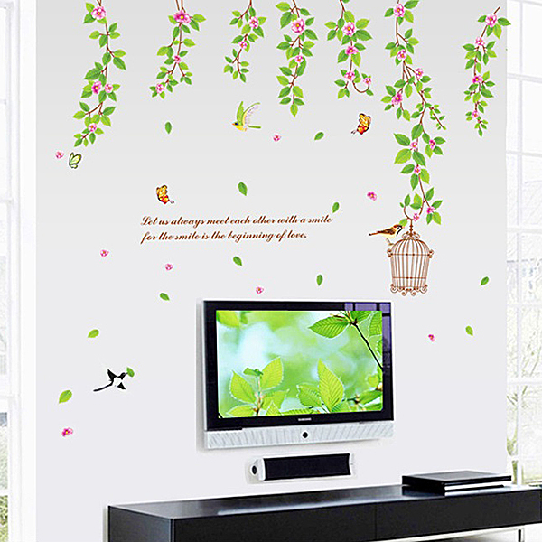 Decal Dán Tường Giàn Lá Cây Và Lồng Chim DCX052