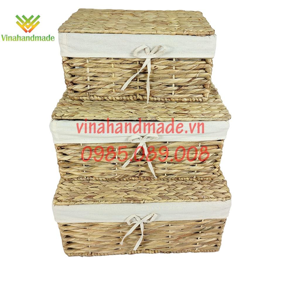 Bộ ba giỏ lục bình đan dày kiểu đan vặn