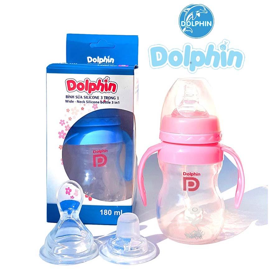 Bình sữa Silicone cổ rộng Dolphin có tay cầm 3 trong 1 - 180ml - DP045