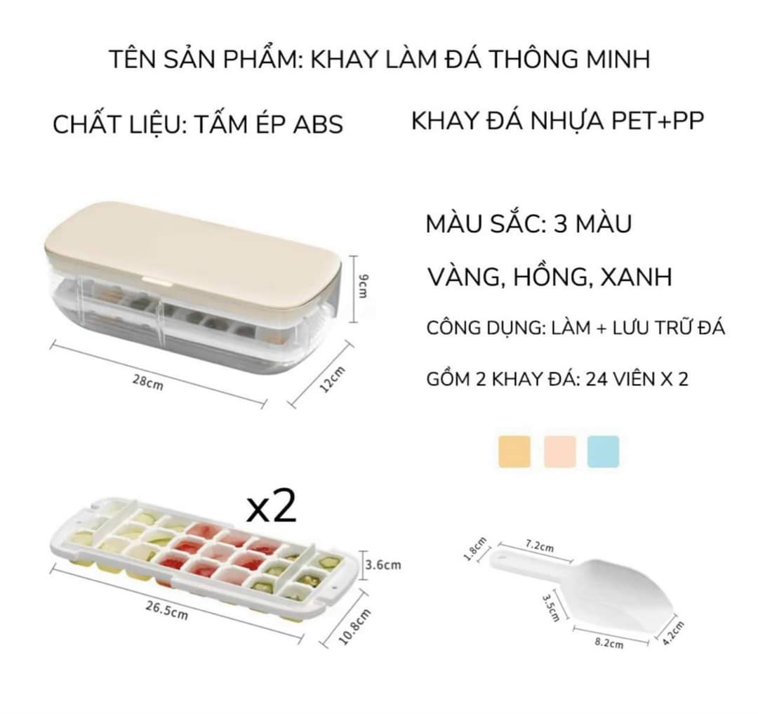 Khay đá silicon 2 tầng có nắp đậy tặng kèm thìa xúc đá