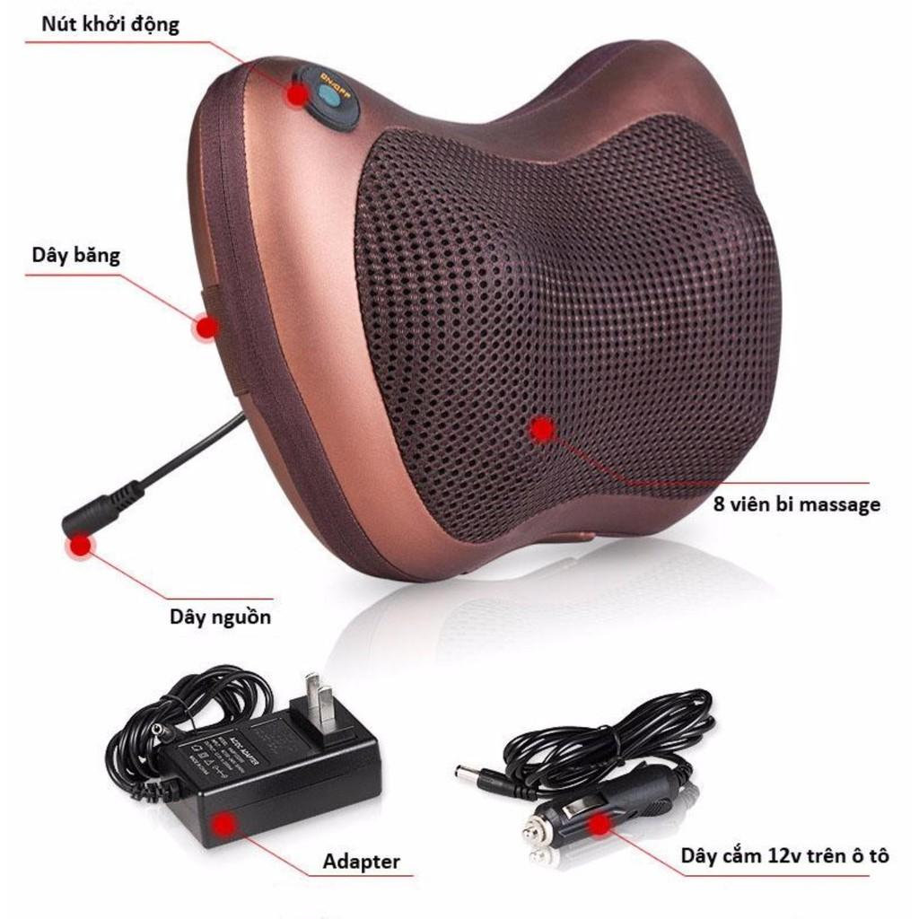 Gối mát xa 8 Bi Hồng Ngoại Công Nghệ Nhật Bản Đảo Chiều Kèm Đầu Cắm Sạc Trên Ô Tô