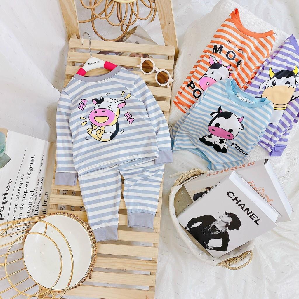 Bộ Dài Tay Cho Bé Bộ Sọc Hình Bò Sữa Chất thun visco cao cấp form siêu đẹp bé mặc ngủ thoải mái