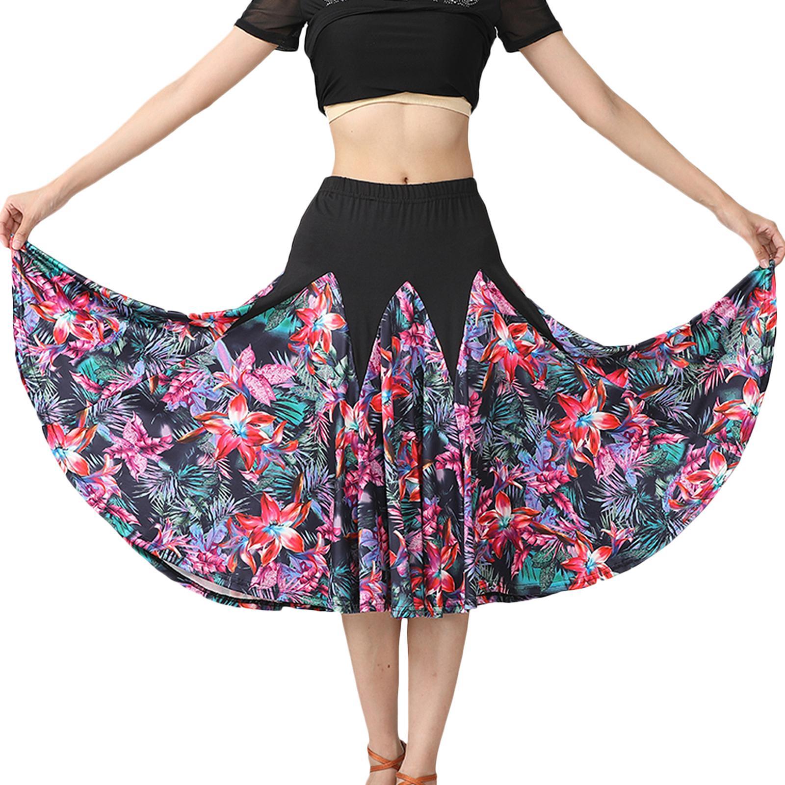 Women Latin Ballroom Dance Skirt Waltz Flamenco Skirts Red