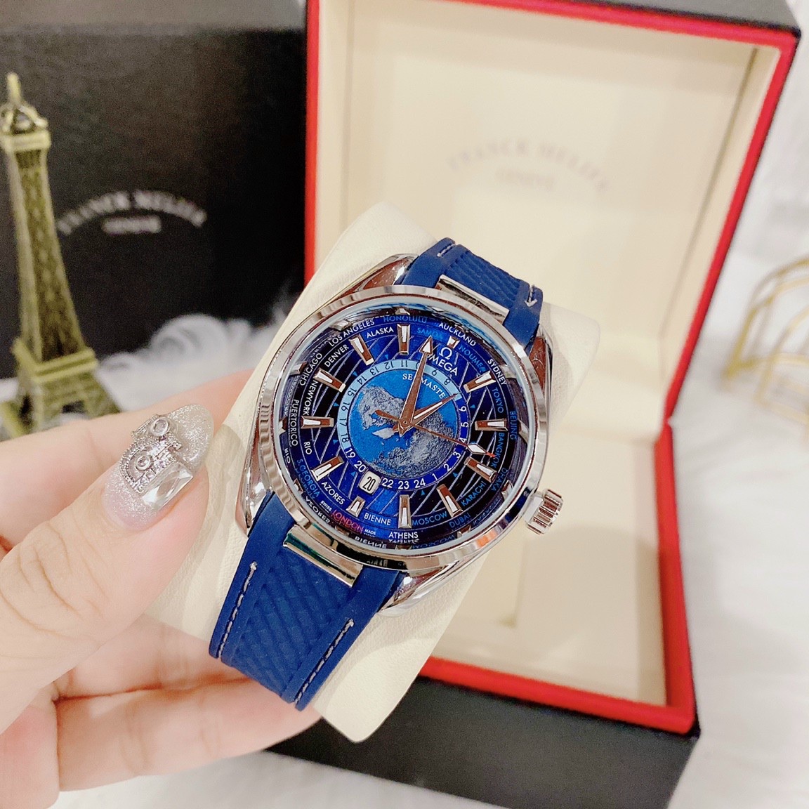 Đồng Hồ Nam OMG Seamaster Aqua Terra GMT Worldtimer Dây Silicon Cao Cấp_AmandaC Life