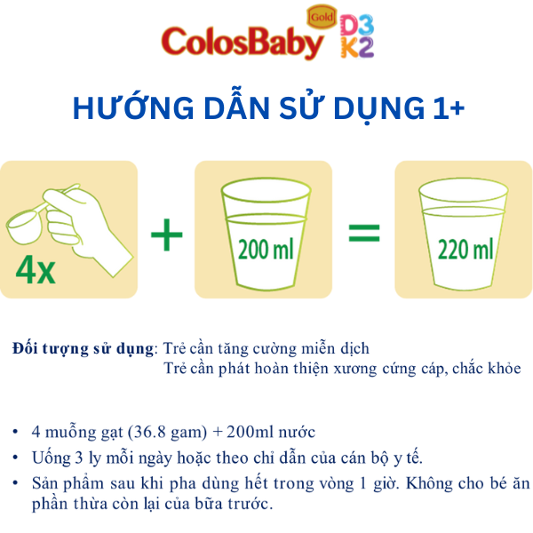 Sữa non Colosbaby Gold D3K2 1+ 800g, sữa bột giúp bé tăng cường đề kháng, chắc  khỏe hệ xương - VitaDairy