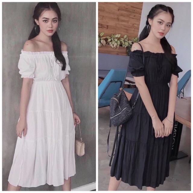 Đầm trắng cổ bèo 3 tầng