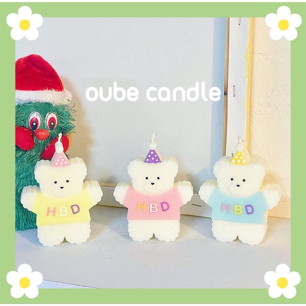 Nến Thơm Tinh Dầu Trang Trí Phòng Siêu Yêu Bé Gấu Happy Birthday Hàn Quốc - Quà Tặng - Trang Trí | Oube Candle NT3