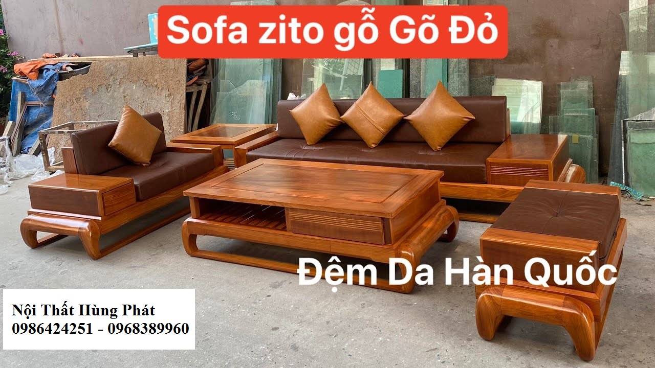 Sofa 2 văng đùi gà gỗ kèm đệm cao cấp