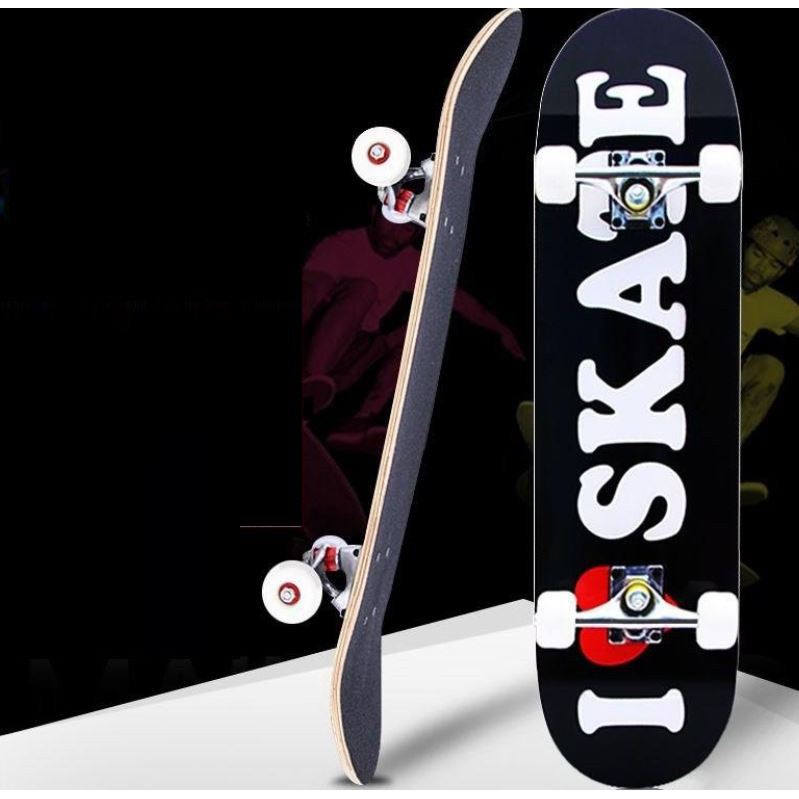 Ván Trượt Người Lớn Skateboard Mặt Nhám, Bánh Pu Cỡ Đại 80X20 Khung Hợp Kim Nhôm Chịu Lựcnhiều Màu Sắc - Màu Đen Trắng Iska