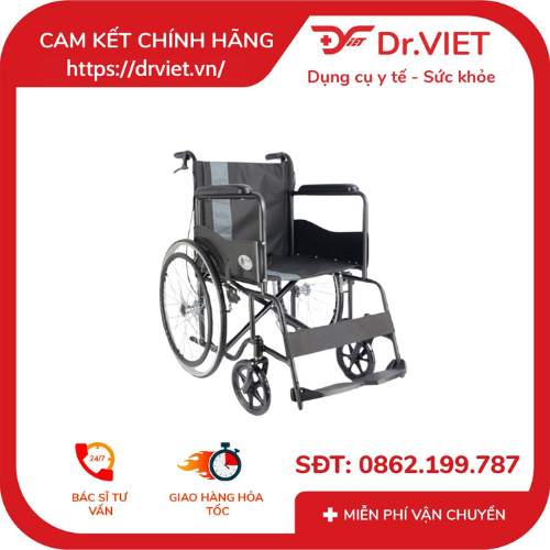 Xe lăn X-39B màu đen – khung thép chắc chắn, bánh mâm cao cấp, gấp gọn tiện lợi