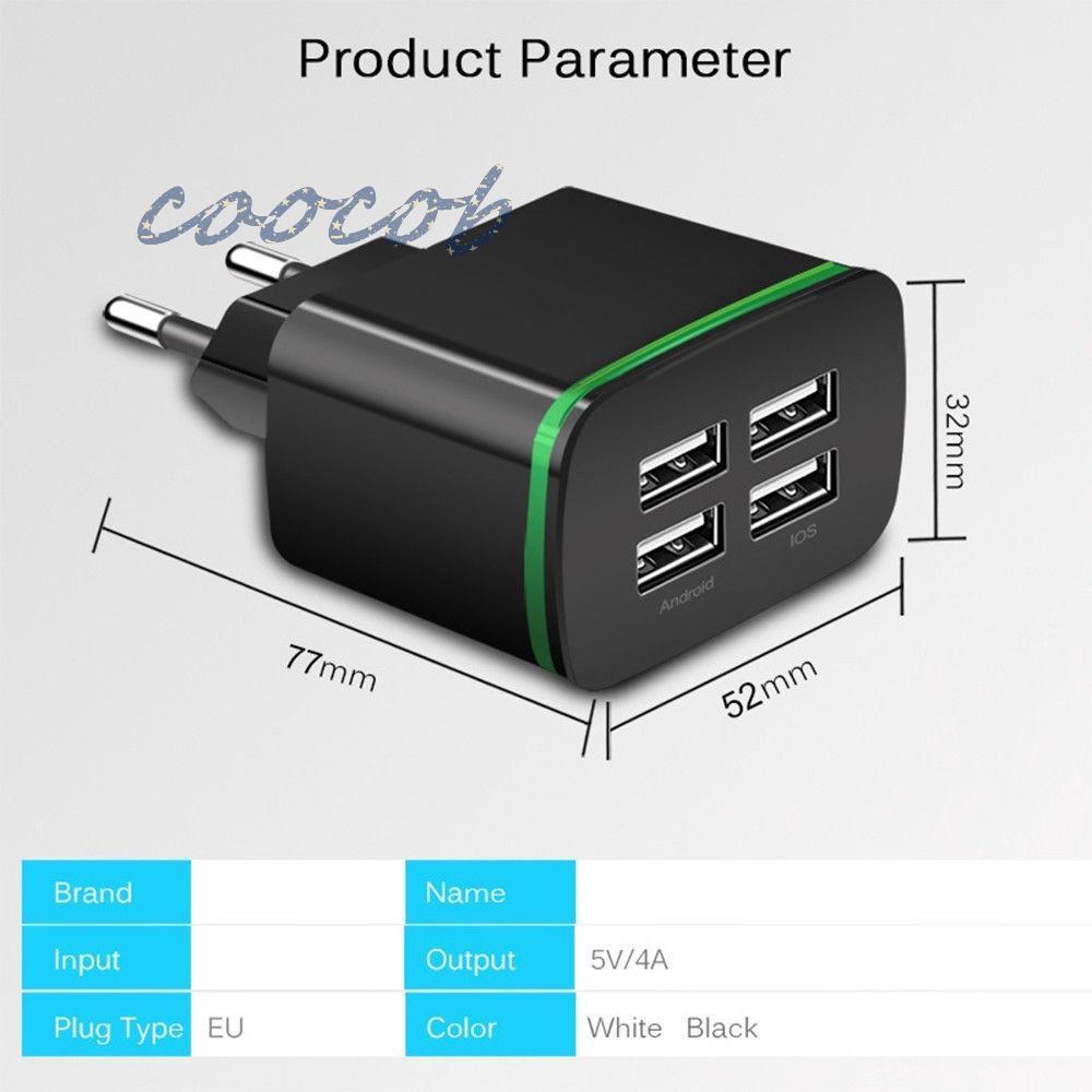 Củ sạc chia 4 cổng USB 5V 4A chuẩn EU