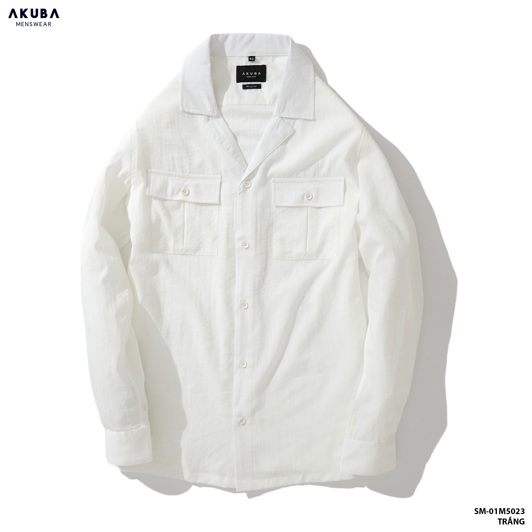 Áo sơ mi tay dài công sở nam cổ vest AKUBA chất liệu Cotton form regular, thấm hút mồ hôi, thoáng khí 01M5023