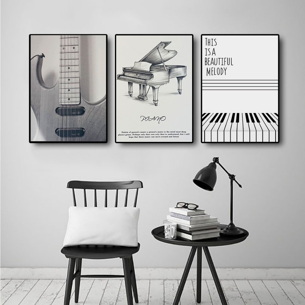 Tranh treo tường âm nhạc 14 tranh trang trí decor có sẵn khung kèm đinh treo