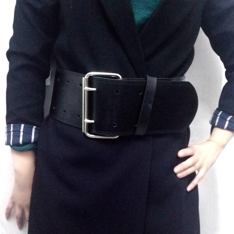 Cổ Điển Thời Trang Lớn Kim Loại Khóa Pin Kép Nữ Rộng Thắt Lưng Nữ Thiết Kế Cao Cấp Nữ Casual Dây Da Mùa Đông áo Khoác