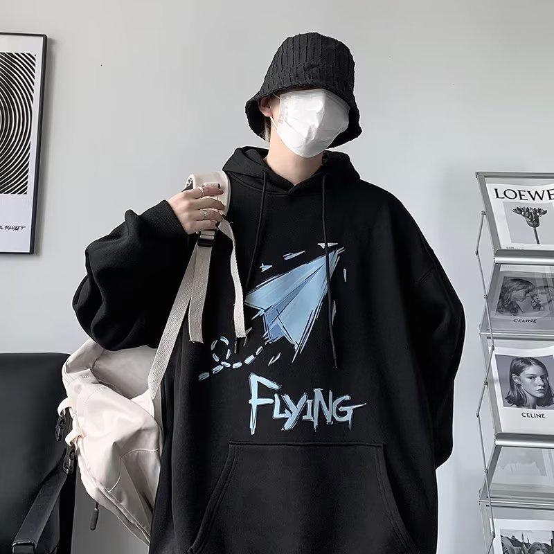 Áo Hoodie Tay Dài Dáng Rộng In Hình Máy Bay Giấy Phong Cách Thời Trang