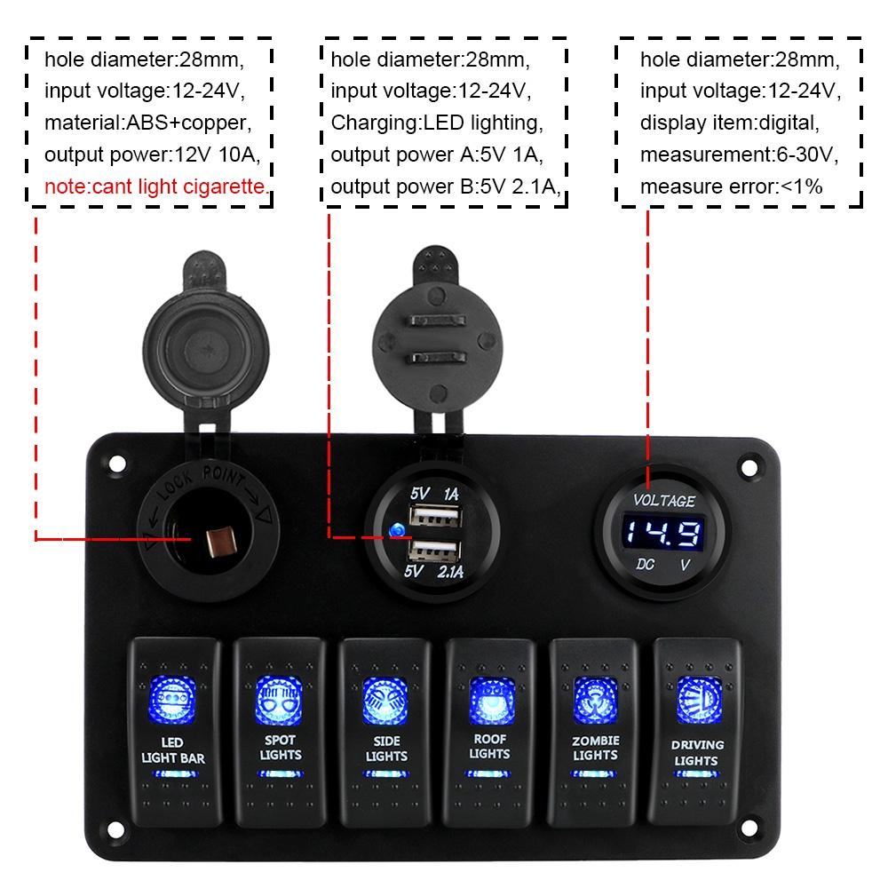 Vôn kế kỹ thuật số 6 cổng USB DC 12V/24V