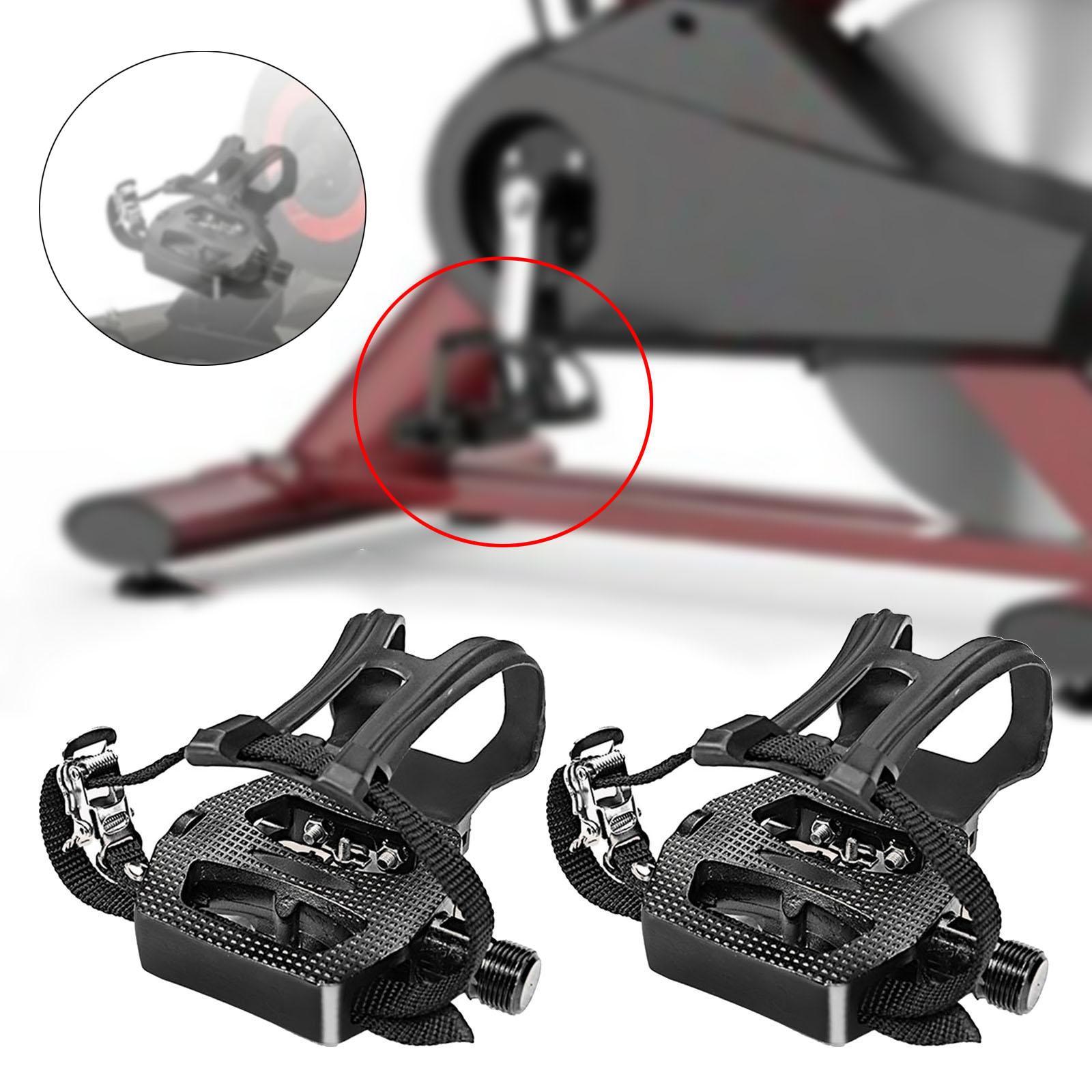 Cycling Bike Pedals with Clips and Straps,  Pedals for Exercise Bike, Mountain and Road Bike