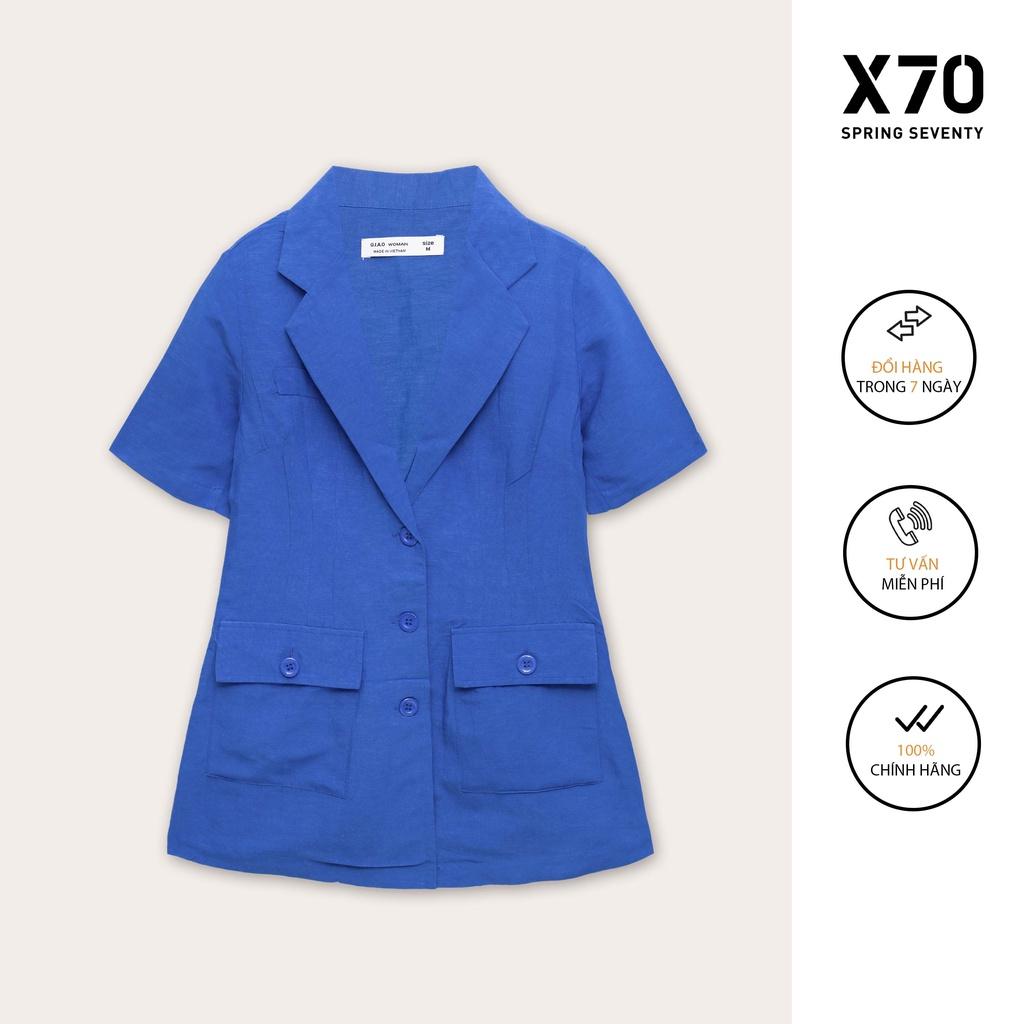 Áo Blazer Nữ Linen Kiểu Dáng Tay Ngắn Thiết Kế Đính Nút Thời Trang X70 - 02660001