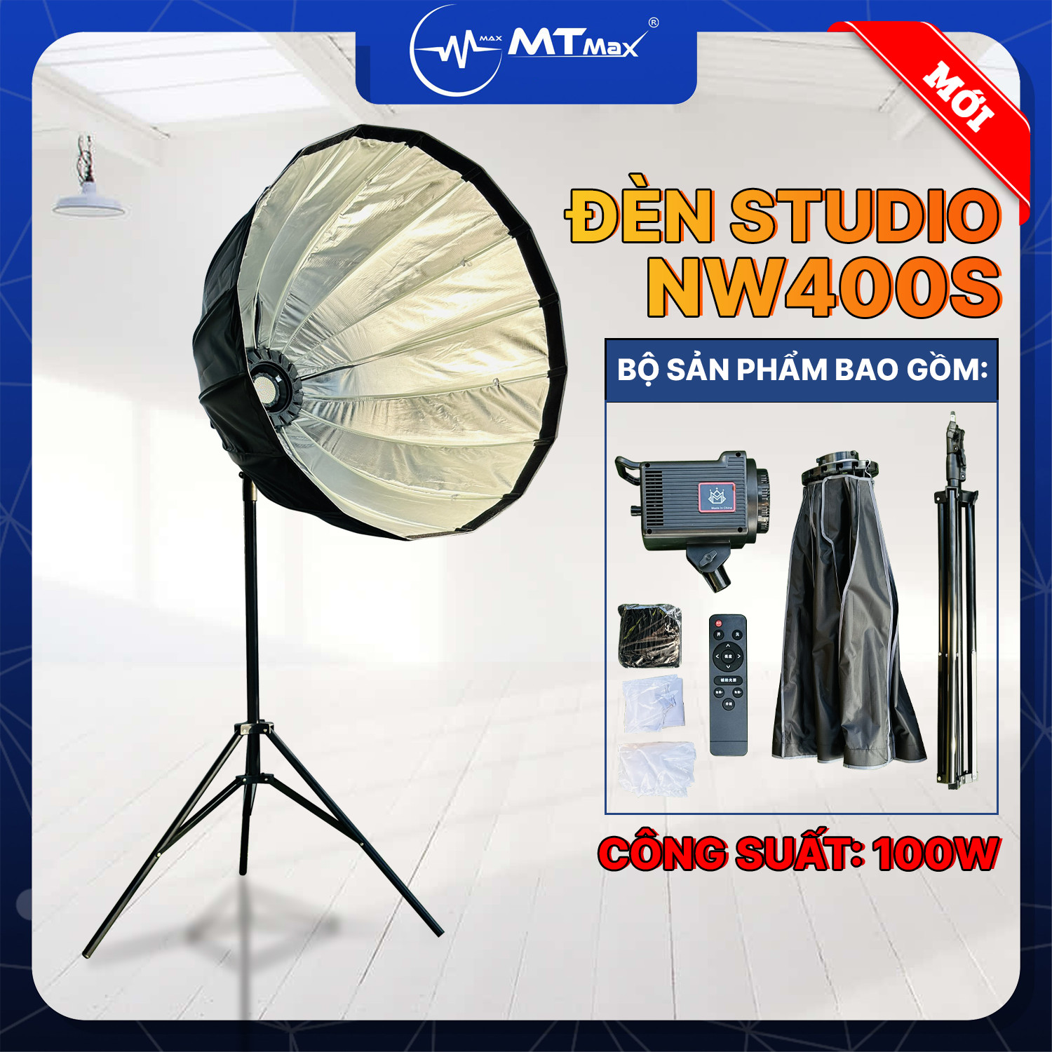 Bộ Đèn Studio Led NW-400S Công Suất 100W Chình Màu (3200 - 5600K) Kèm SOFTBOX Cầu 90CM Đã Bao Gồm Chân Đèn, Đầu Đèn Và Các Phụ Kiện Đi Kèm hàng chính hãng