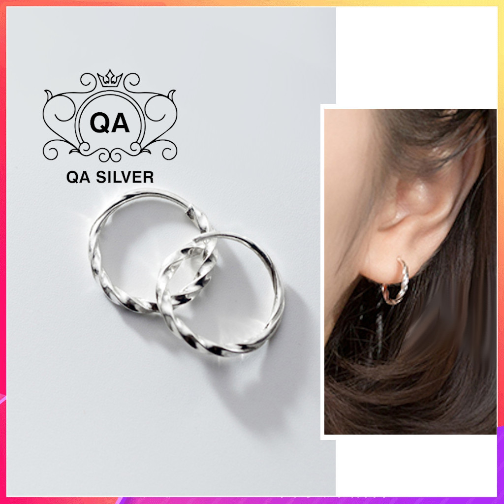 Khuyên tai bạc 925 tròn xoắn vặn bông nam nữ vòng S925 TWIST Silver Earrings QA SILVER EA210209