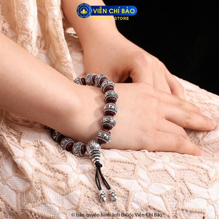Lắc tay bạc namgỗ đàn hương Lục tự chân ngôn Om mani padme hum bạc Thái 925 phụ kiện trang sức Viễn Chí Bảo L100090