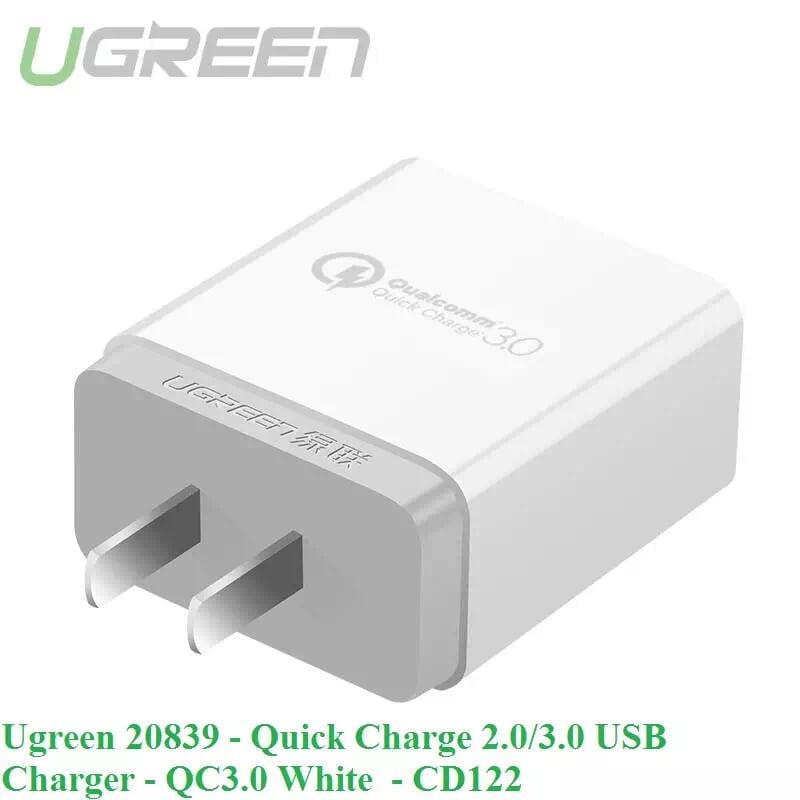 Ugreen UG20839CD122TK 18W màu Trắng Củ sạc nhanh cổng USB chuẩn QC 3.0 - HÀNG CHÍNH HÃNG