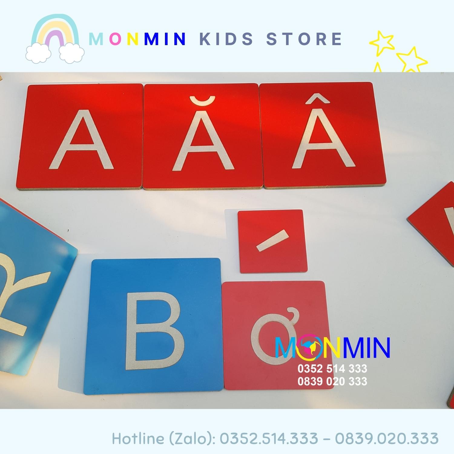 Bộ 29 Chữ cái nhám Tiếng Việt nét In Hoa MONMIN (Montessori Sandpaper Letters)