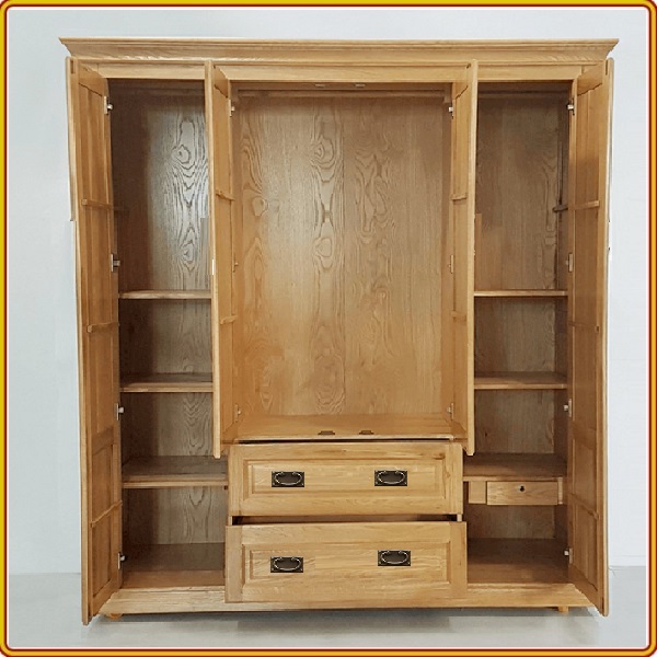 Tủ Quần Áo Gỗ Sồi Mỹ Tự Nhiên Cao Cấp - 4 Cánh + 2 Ngăn Kéo