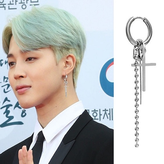 Bông tai xích họa tiết hình học chuẩn nam thần bao ngầu bao cool