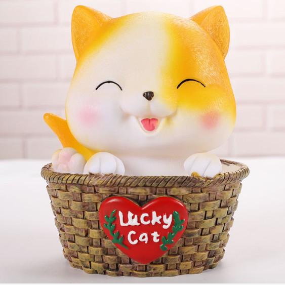 lucky cat mèo may mắn nhựa tiết kiệm quà tặng con heo đất