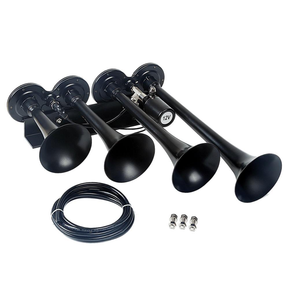 150DB Single Row Four Trumpet Train Air 12V Electric Solenoid Black