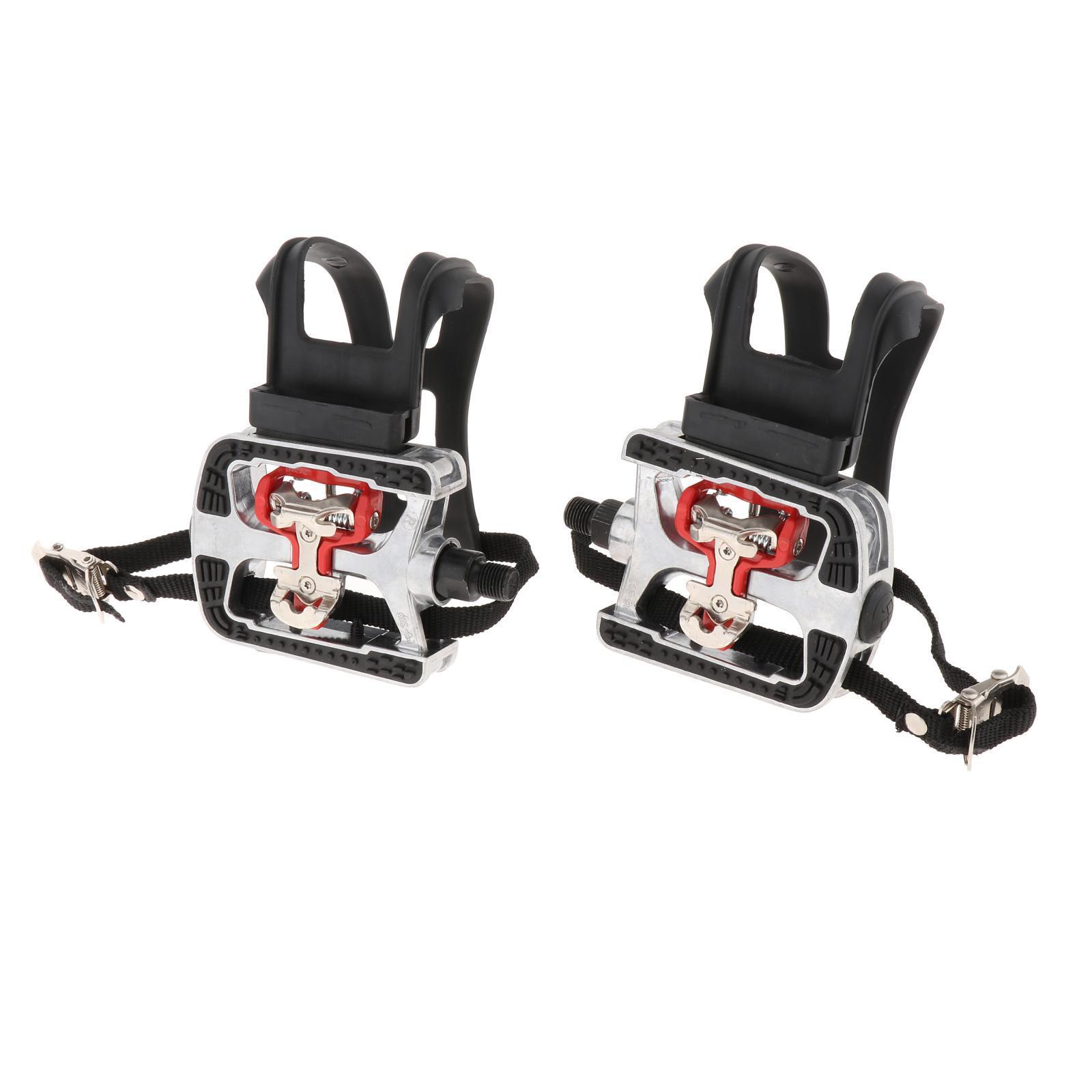 Bike Pedal with Straps and Toe Clips for Outdoor Cycling and Indoor Exercise Bike, Replacement Alloy Multipurpose Bicycle Pedals