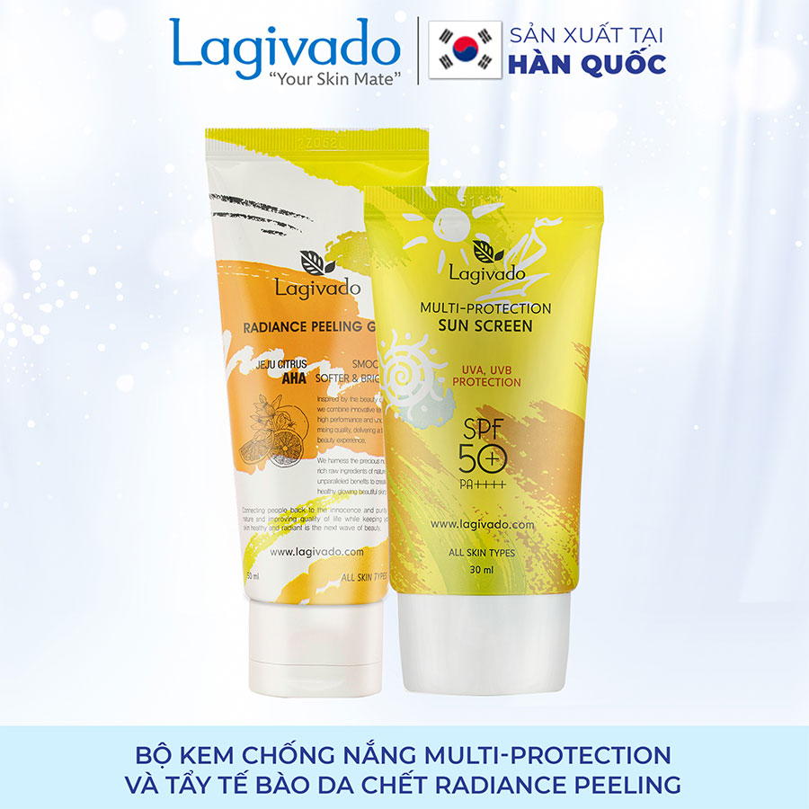 Bộ đôi Kem chống nắng Hàn Quốc Lagivado Multi-Protection 30 g và tẩy tế bào da chết Radiance Peeling 50 ml