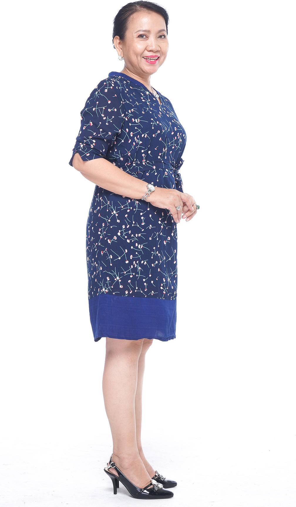 Đầm Trung Niên UGETHER UPAR35 - Đầm hoa xanh - Size