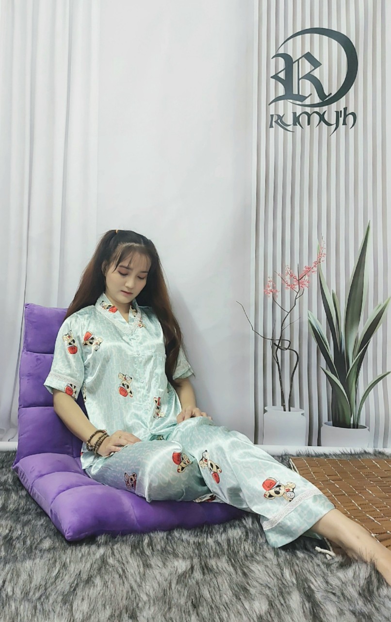 ồ Bộ , Đồ Ngủ Satin loại 1 quần dài Rumyh01 Họa tiết dễ thương ảnh chụp trực tiếp , Size M L