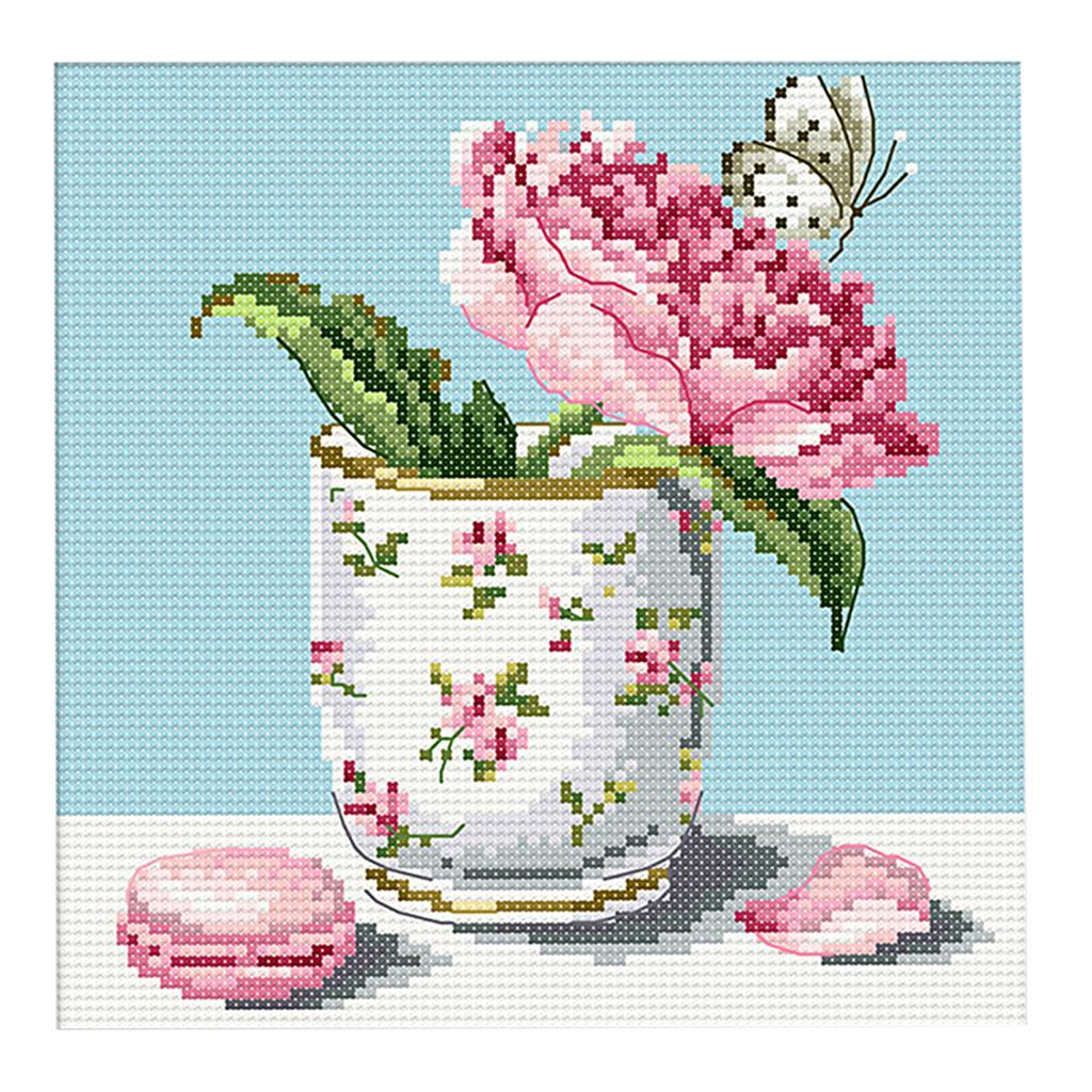 14CT Flower Stamped Cross Stitch Kit Handmade Crafts for Home Decor 8x8''
