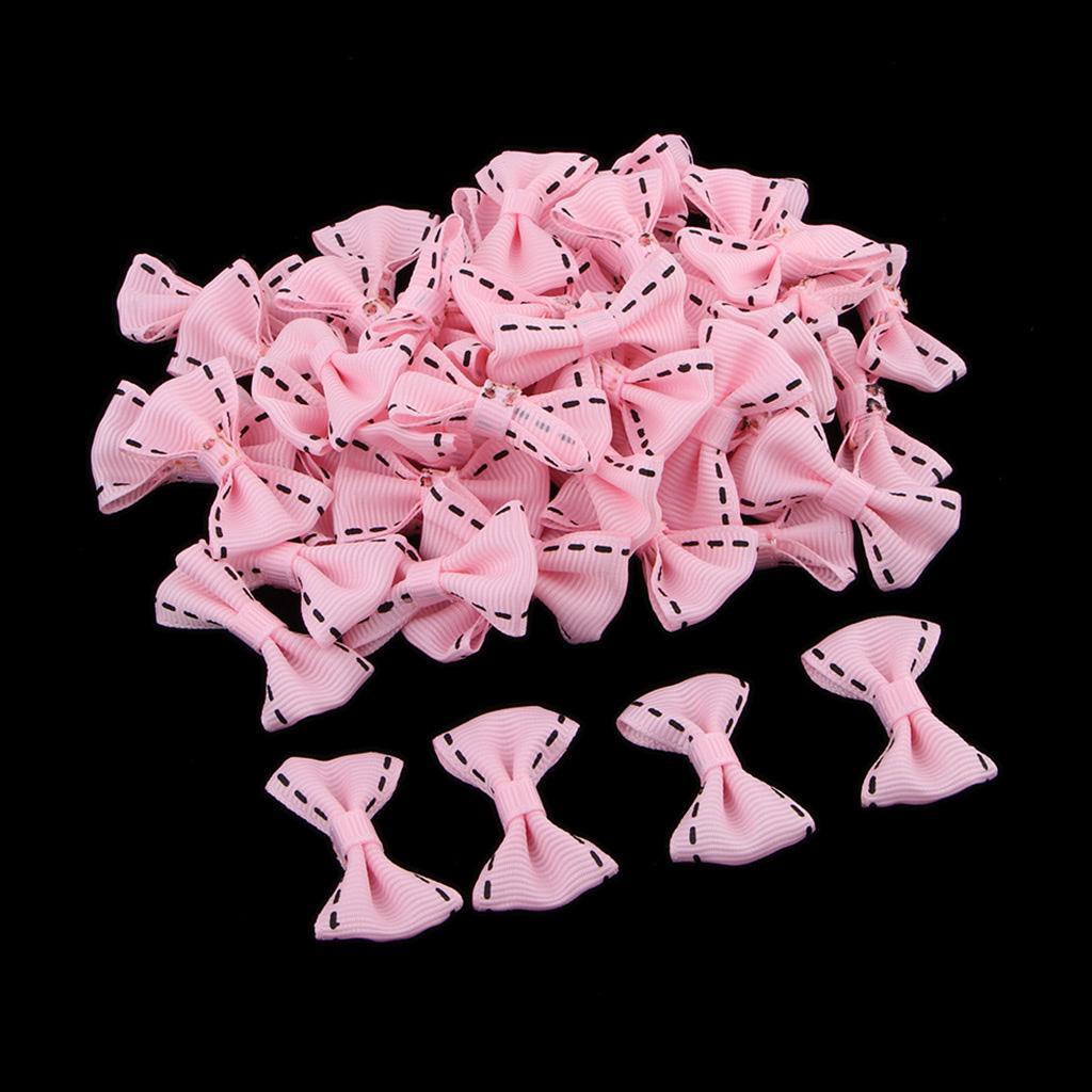 50 Pieces Satin Ribbon Bows Mini Embellishment Craft Artificial Applique Wedding Party