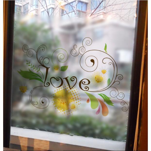 Decal dán kính cao cấp - Chữ LOVE hoa văn