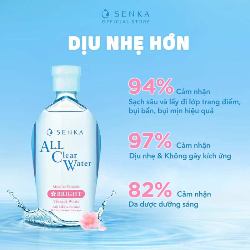 [DATE 8/2026] Bộ 02 Nước tẩy trang Micellar Dưỡng Sáng Cấp ẩm Senka All Clear Water Bright 230ml/chai