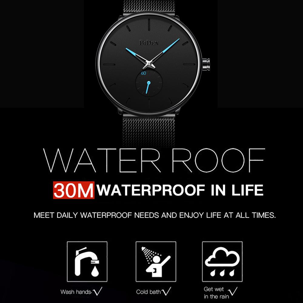 Đồng hồ đeo tay siêu mỏng Mặt số lớn dây lưới tối giản màu đen BIDEN
