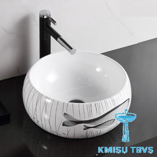 Chậu Lavabo, chậu rửa mặt bàn đá, chậu labo hình tròn cá heo. Kmisu thiết bị vệ sinh