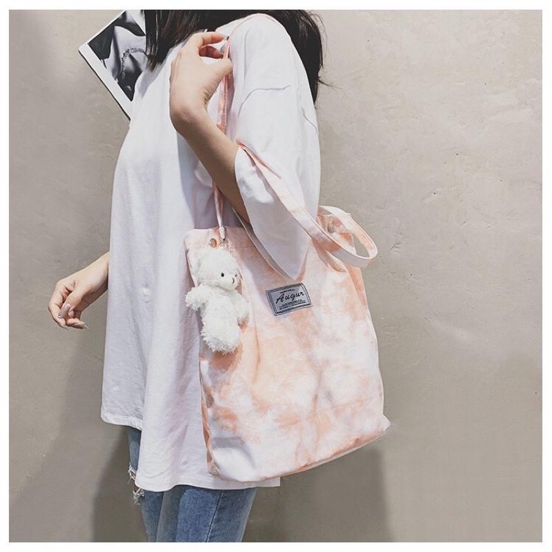 Túi tote vải đeo vai màu loang cỡ lớn thời trang sinh viên