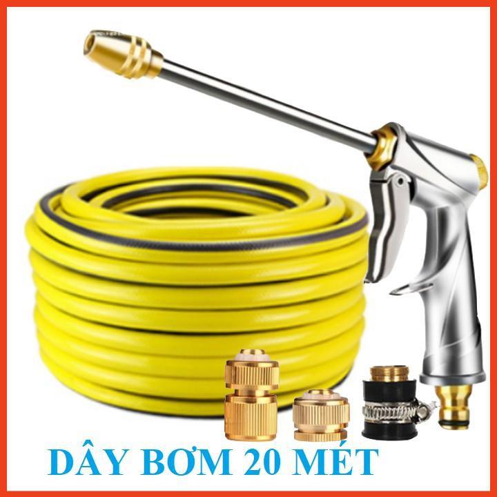 Bộ dây vòi xịt nước rửa xe, tưới cây . tăng áp 3 lần, loại 20m 206701-2 đầu đồng, cút đồng
