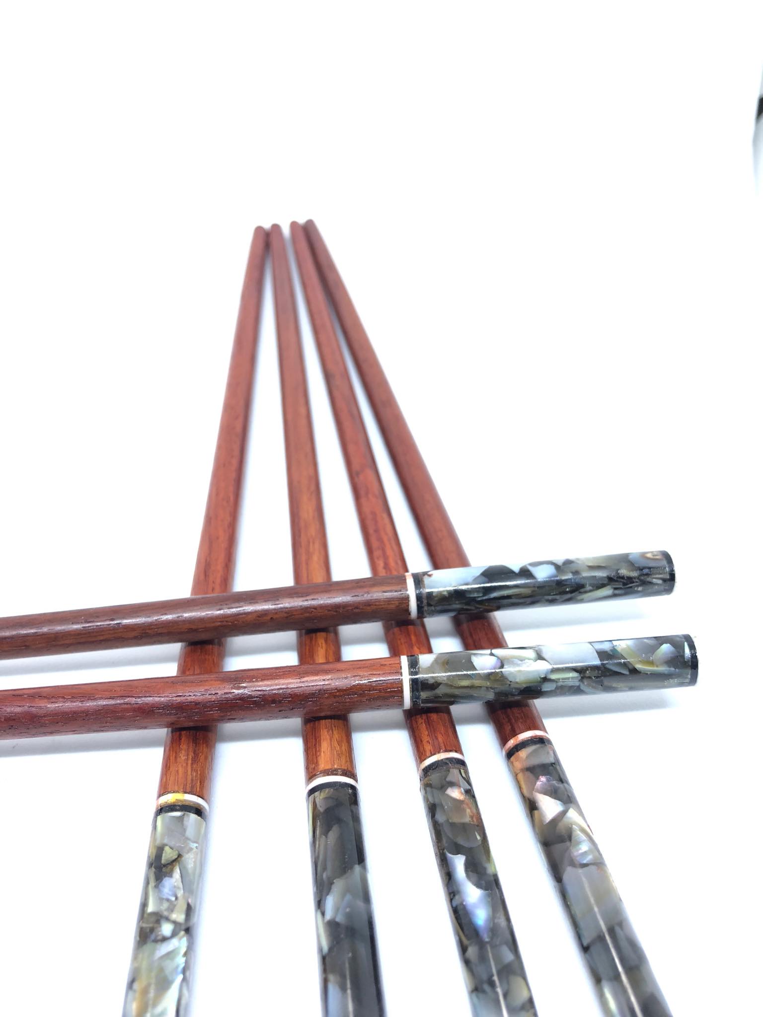Đũa ăn gỗ Cẩm lai cao cấp đầu tròn khảm trai biển Đen ... bộ 10 đôi