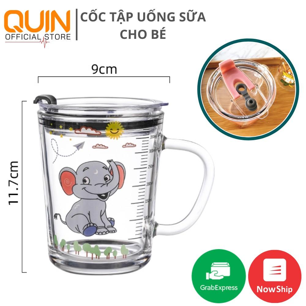 Cốc tập uống sữa cho bé 400ml có chia vạch, kèm ống hút và nắp đậy