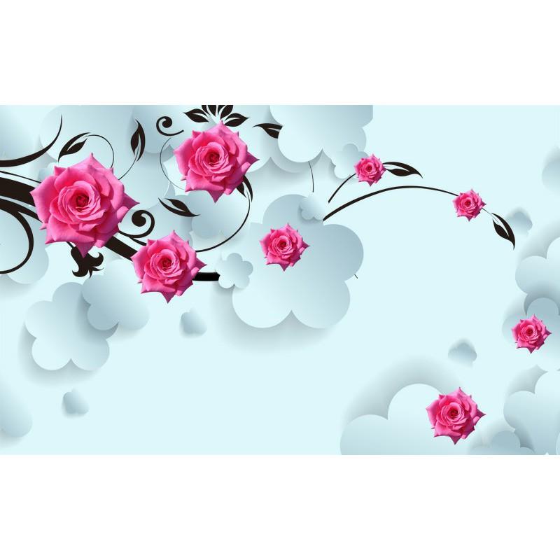 Tranh dán tường 3d hoa hồng trang trí phòng phủ giá rẻ đẹp chất liệu decal pp keo sẵn bóc dán atk 11